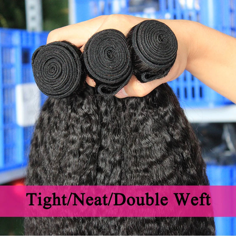 Kinky Straight Bundles – Raw Indian Yaki Hair Weave with Closure Extensions