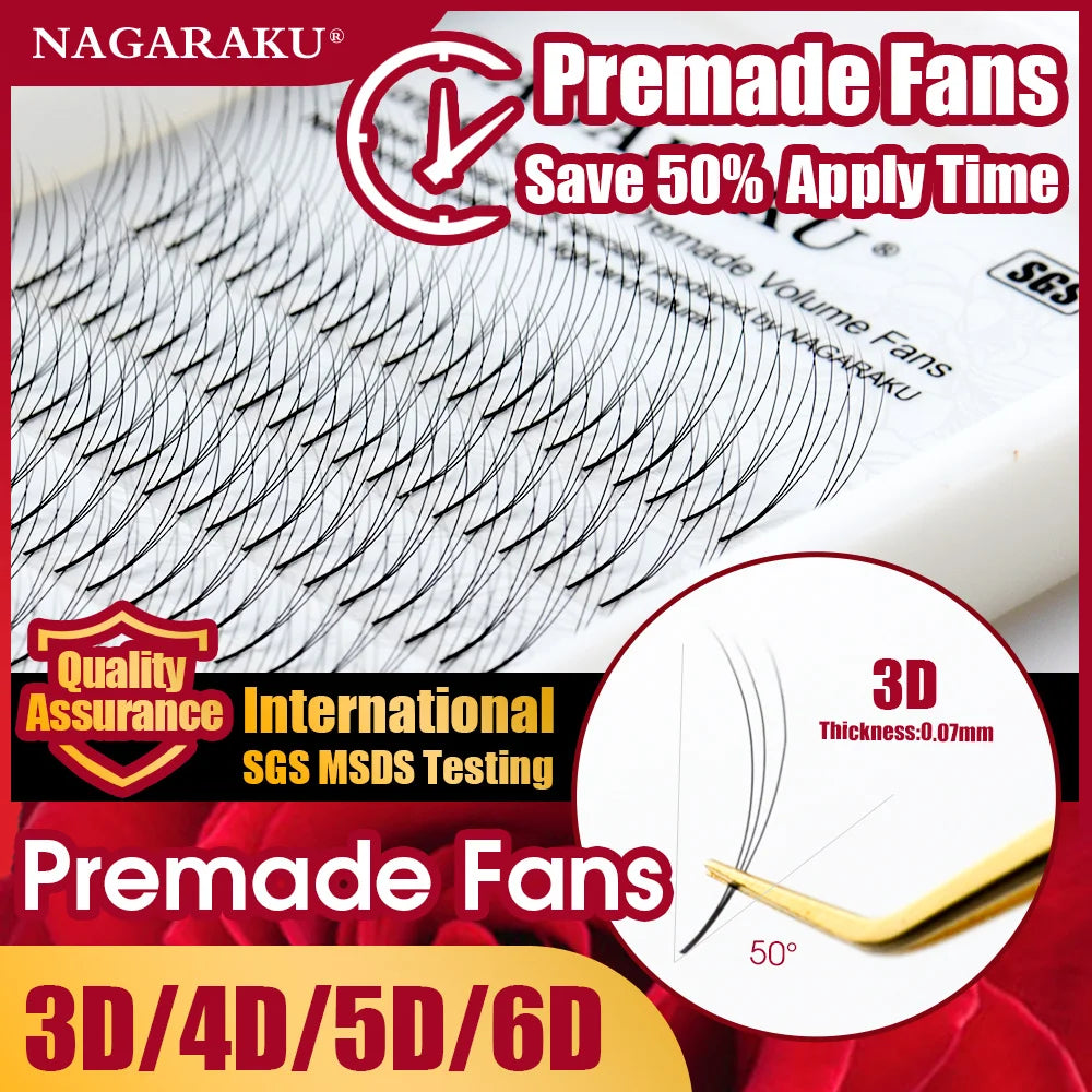 NAGARAKU 3D-6D Russian Volume Lashes – Faux Mink Premade Fans, 12 Lines
