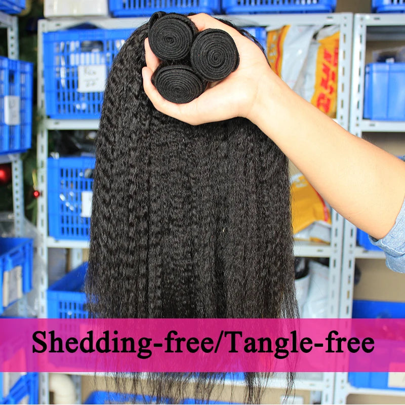 Kinky Straight Bundles – Raw Indian Yaki Hair Weave with Closure Extensions