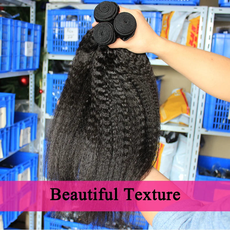 Kinky Straight Bundles – Raw Indian Yaki Hair Weave with Closure Extensions