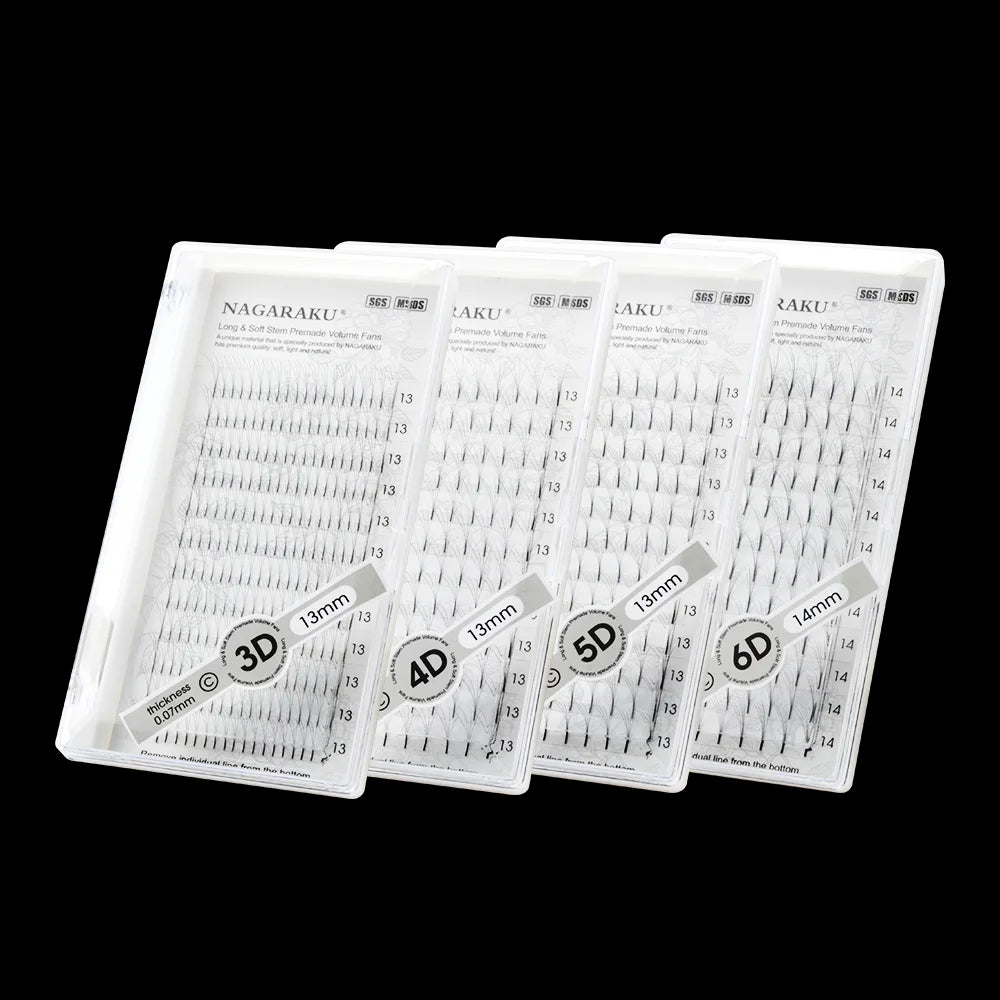 NAGARAKU 3D-6D Russian Volume Lashes – Faux Mink Premade Fans, 12 Lines